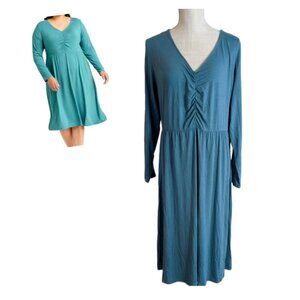 Ava & Viv Teal Ruched Front Long Sleeve A Line Dress